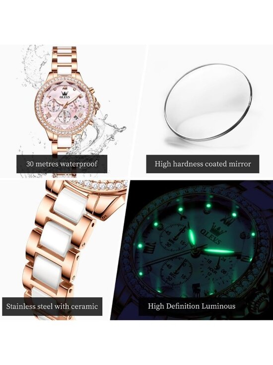 Women\'s Pink Dial Elegant Diamond Bezel Ceramic Fashion Analog Quartz Watch main image 5
